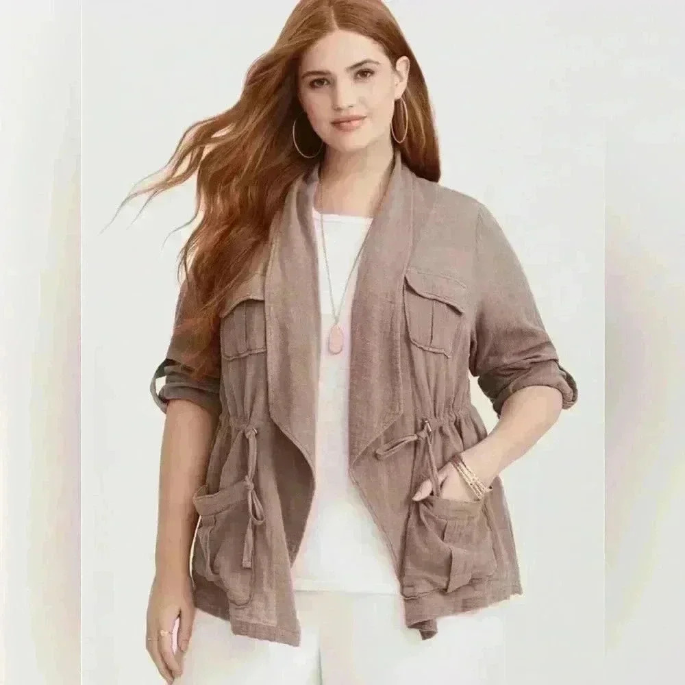 Torrid Light Weight Drape Front Anorak Womens Beige Size 00 (M-10)